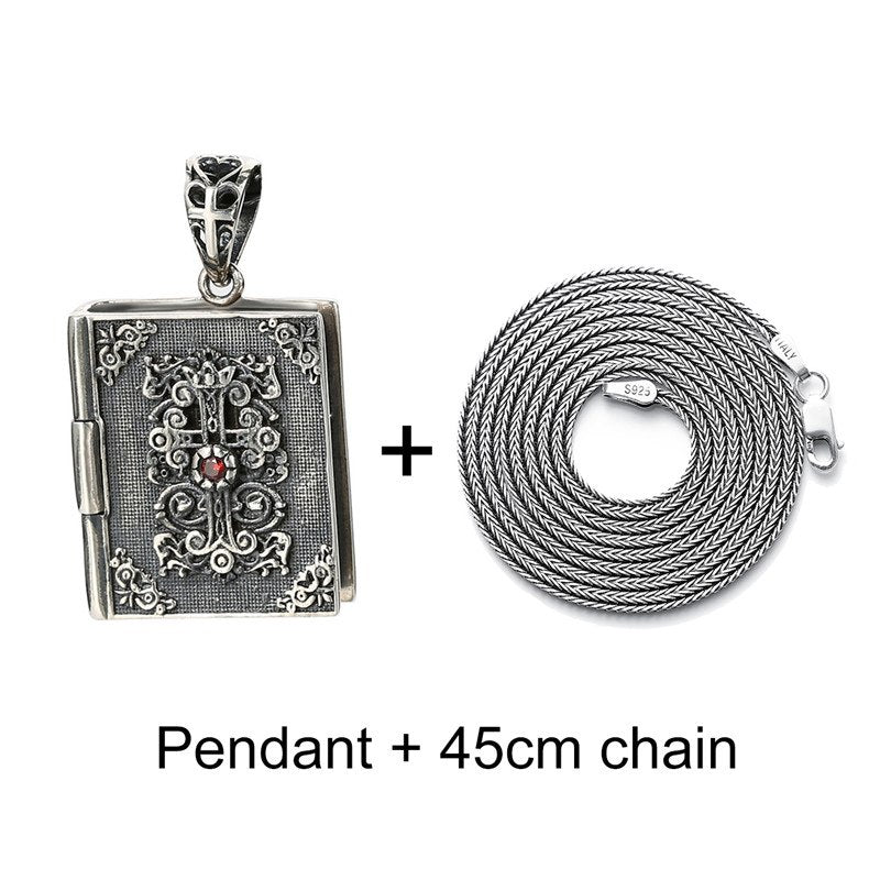 Vintage 925 Sterling Silver Pendants Necklaces for Men Women Openable Christian Bible Necklace Silver Jewelry Gifts