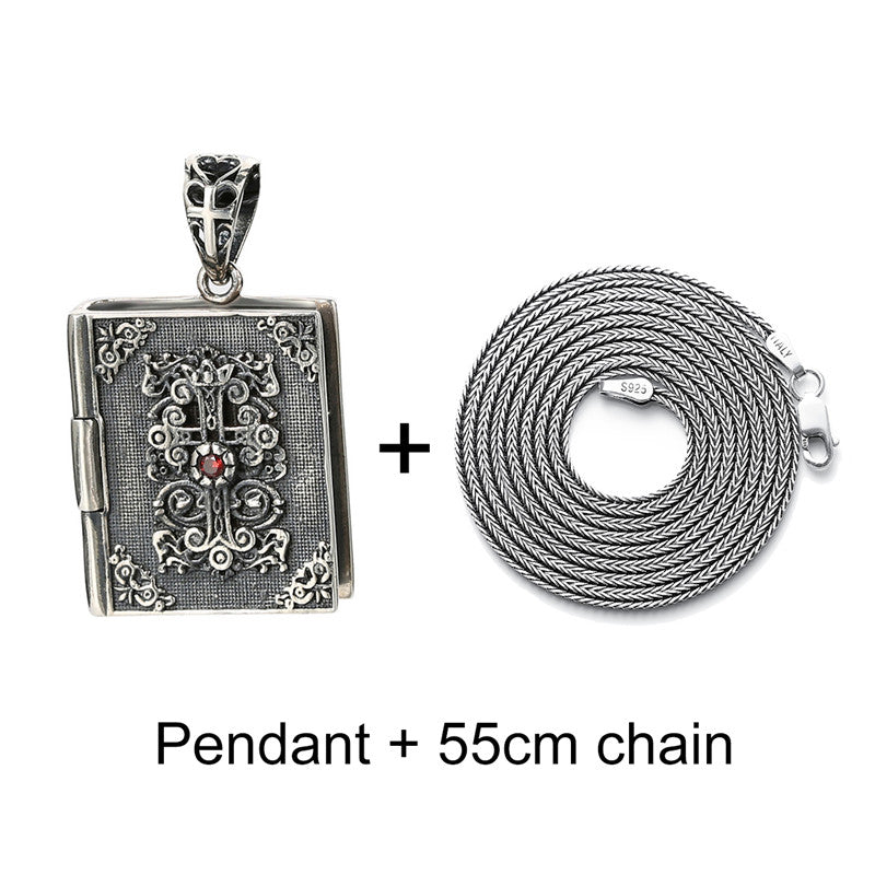 Vintage 925 Sterling Silver Pendants Necklaces for Men Women Openable Christian Bible Necklace Silver Jewelry Gifts