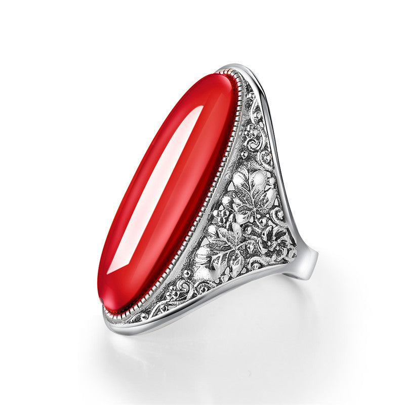 Vintage Thai Silver Big Stone Rings for Women 925 Sterling Silver Ring Wedding Engagement Jewelry