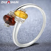Yellow Stone Amber Rings for Women Female 100% 925 Sterling Silver Ring Adjustable Girls Gift Fine Jewelry