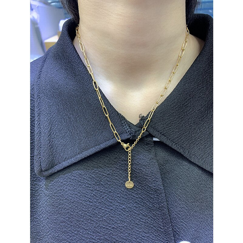 ZHUKOU Punk Stainless Steel Necklace for Men Women rectangle Link Chain Chokers Vintage Gold plated Choker with mini Coin VL101