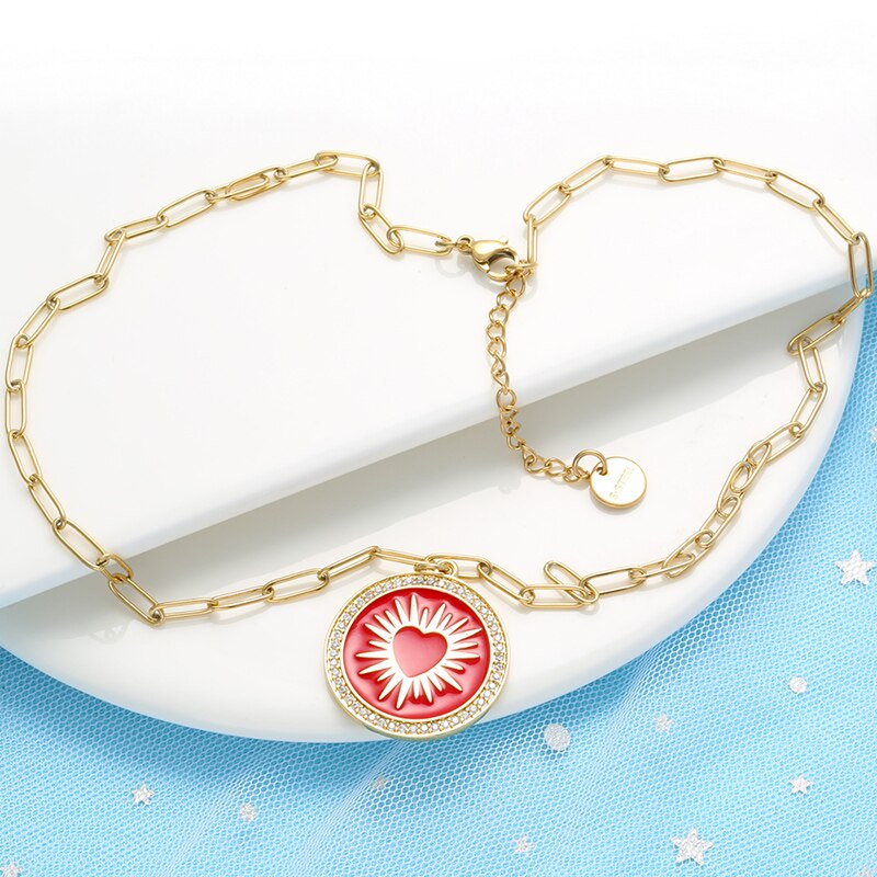 ZHUKOU Punk Stainless Steel Necklace for Men Women rectangle Link Chain Chokers Vintage Gold plated Choker with mini Coin VL101