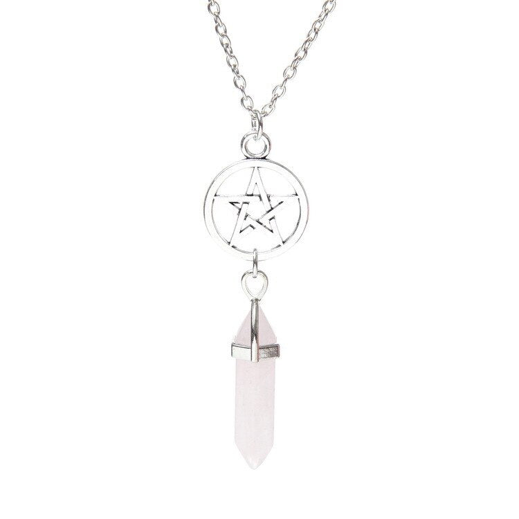 ZILPOIT  Natural Crystal Jewelry Hexagon Chakra Necklace Pentagram Star Pendant Necklace #543
