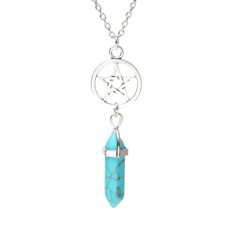 ZILPOIT  Natural Crystal Jewelry Hexagon Chakra Necklace Pentagram Star Pendant Necklace #543