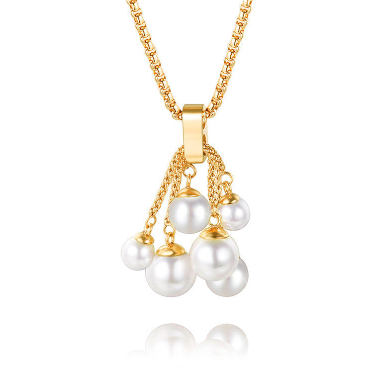 Stainless Steel Long Pearl Necklaces Pendants Women Fashion Jewelry Rose Gold Silver Gold Christmas Necklace For Women