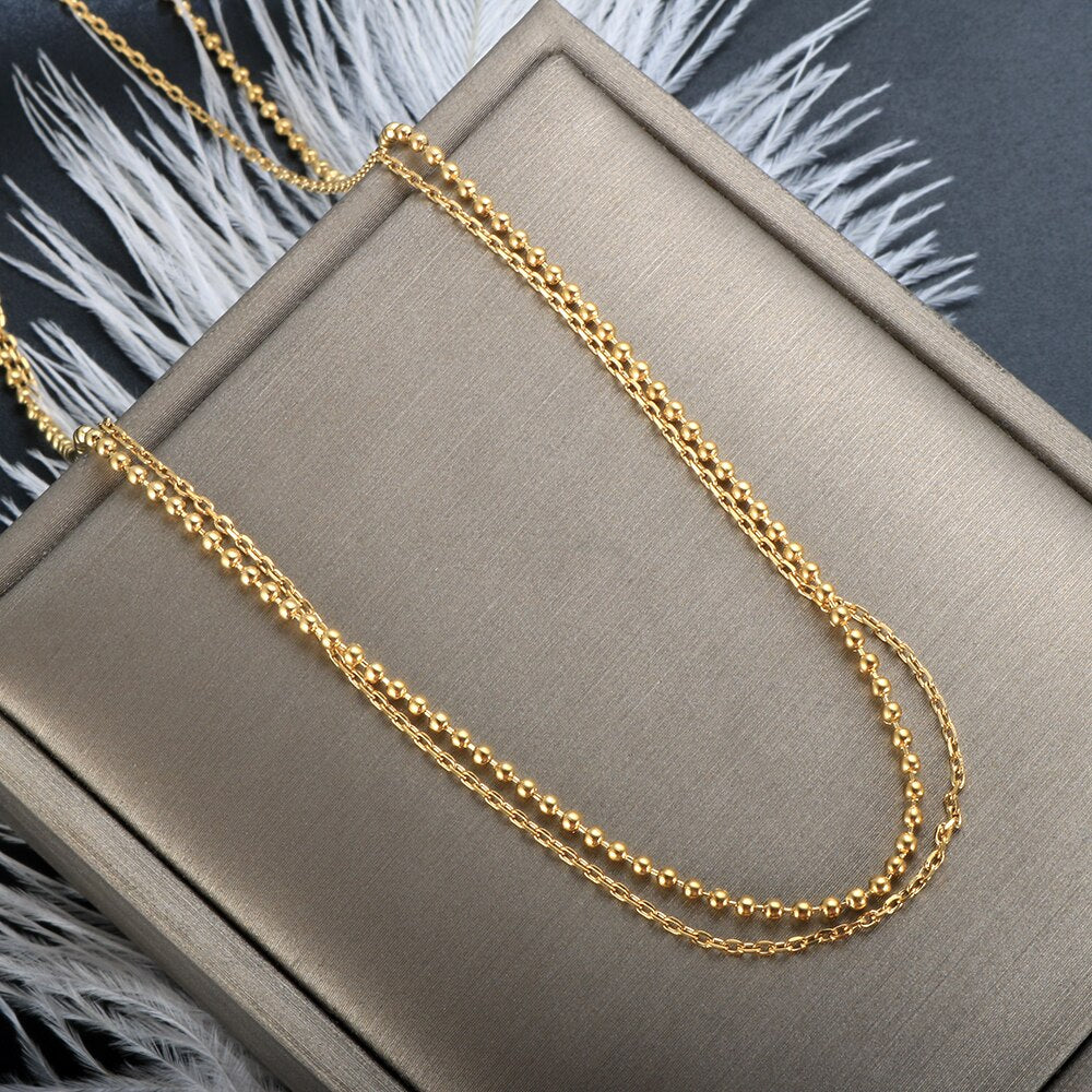 ZMNecklace For Women Superimposed Item Ingot Titanium Steel Gold-Plated Necklace Wild temperament Clavicle Chain Choker