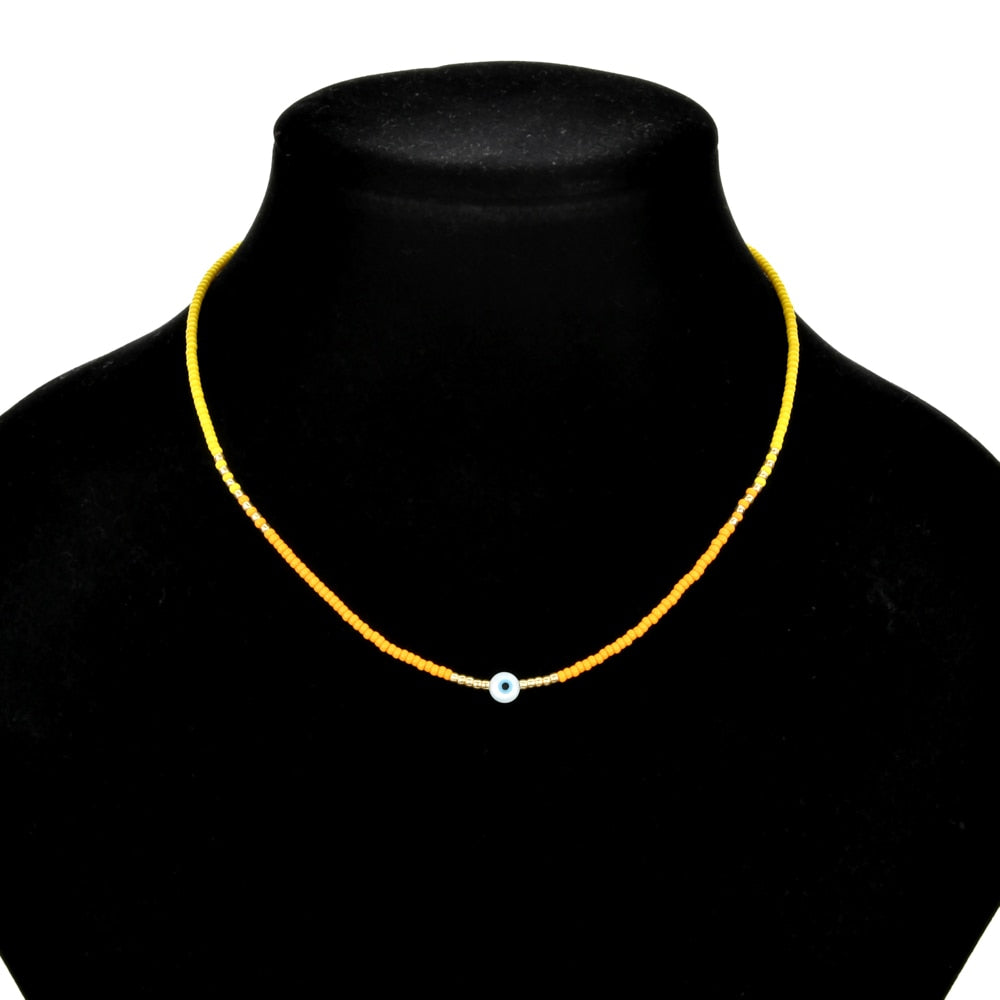 ZMZY Boho Thin Necklace Colorful Miyuki Beads Necklace Cute Evil Eye Charm Necklaces For Women  Jewelery Collier