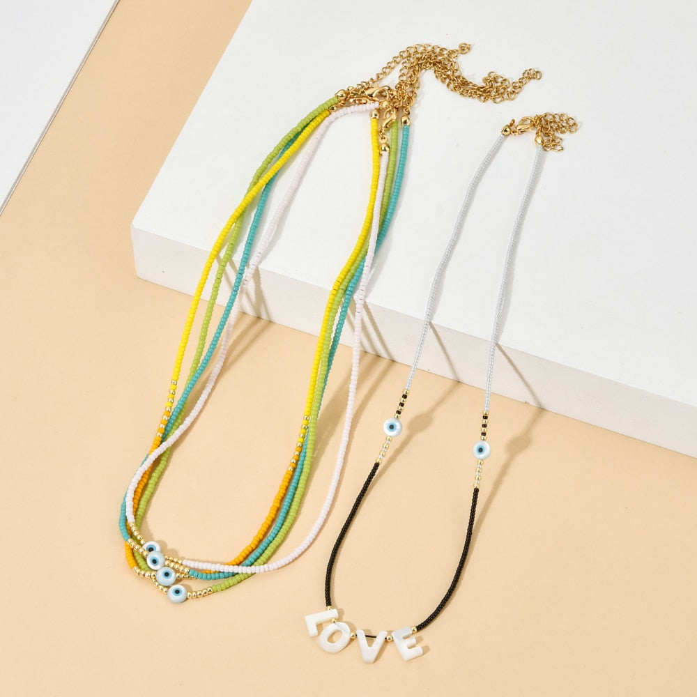 ZMZY Boho Thin Necklace Colorful Miyuki Beads Necklace Cute Evil Eye Charm Necklaces For Women  Jewelery Collier