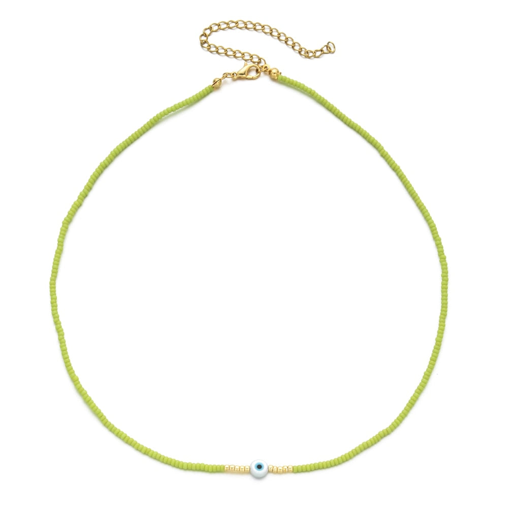 ZMZY Boho Thin Necklace Colorful Miyuki Beads Necklace Cute Evil Eye Charm Necklaces For Women  Jewelery Collier