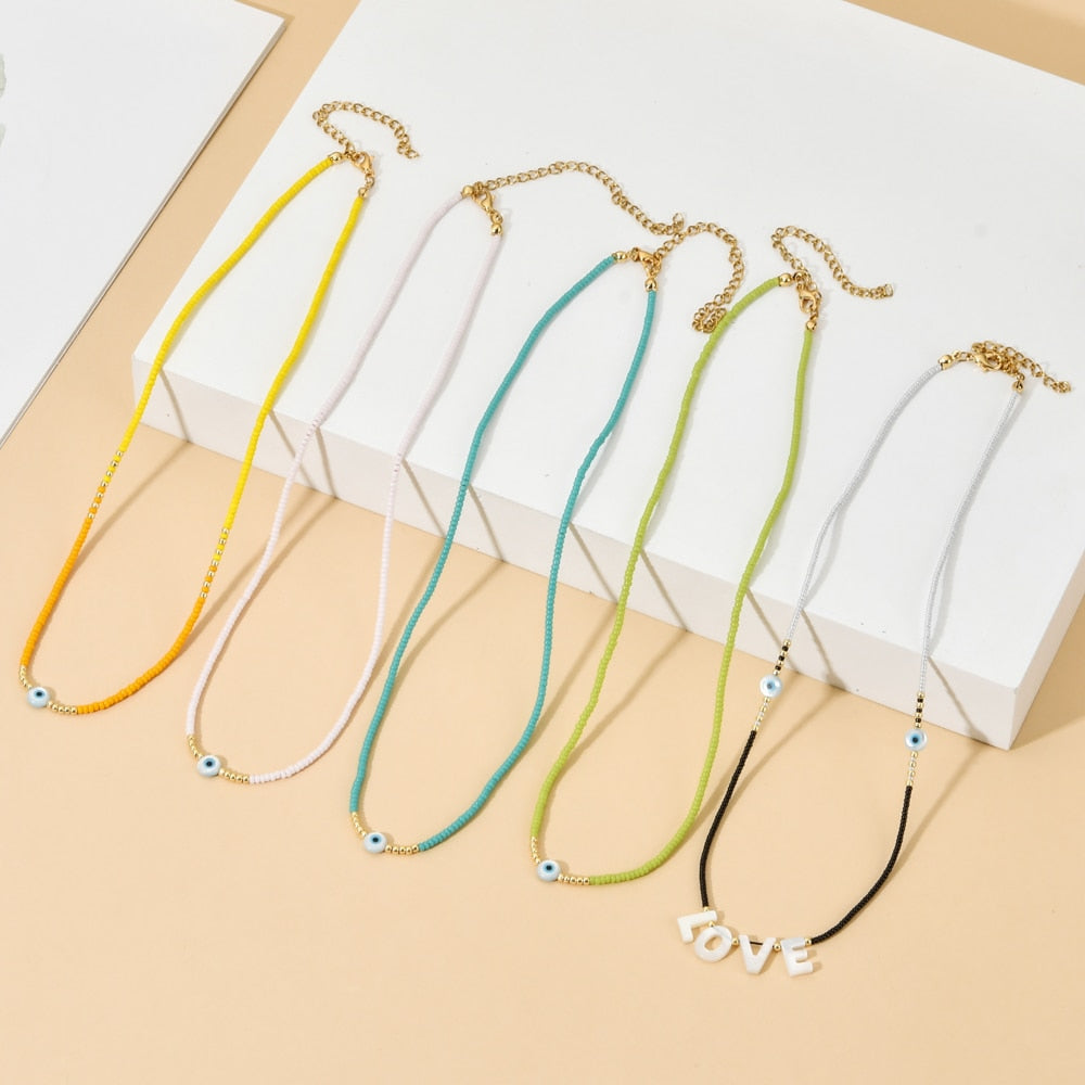 ZMZY Boho Thin Necklace Colorful Miyuki Beads Necklace Cute Evil Eye Charm Necklaces For Women  Jewelery Collier