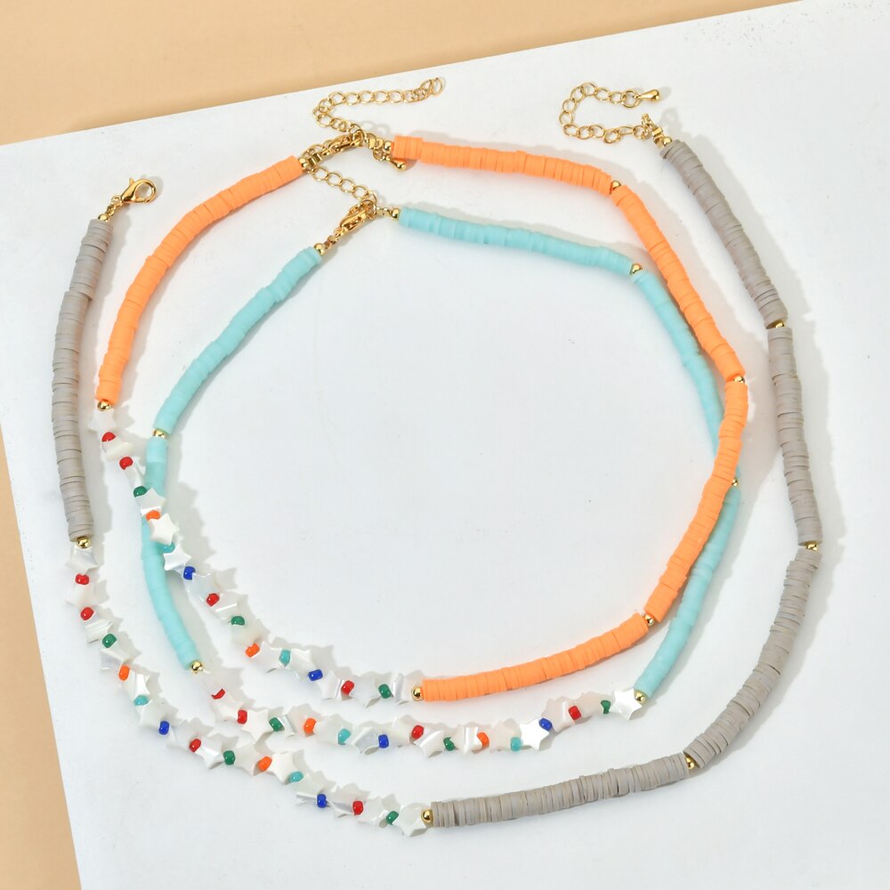 ZMZY Cute Boho Star Shell Necklace Space Clay Beaded Choker Party Rainbow Polymer Clay Necklace Jewelry Gifts for Women Girls