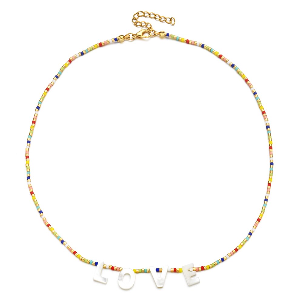 ZMZY Handmade Boho Style Miyuki Beads DIY Choker Initial Shell Necklace Letter Pendant Necklace Love Jewelry for Birthday Gift