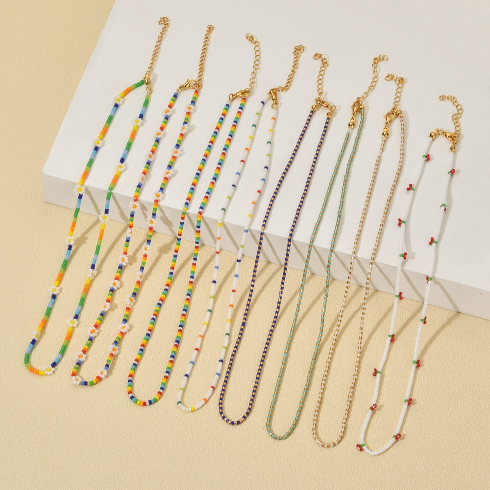 ZMZY Miyuki Bead Flower Necklace Multicolor Choker Necklace Simple Cute Strand Daisy Colorful Women String Collar Gift