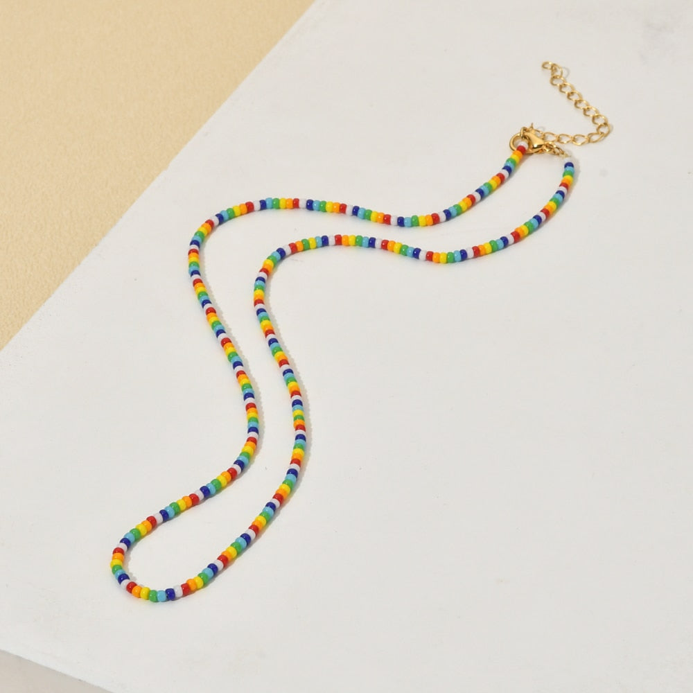 ZMZY Miyuki Bead Flower Necklace Multicolor Choker Necklace Simple Cute Strand Daisy Colorful Women String Collar Gift