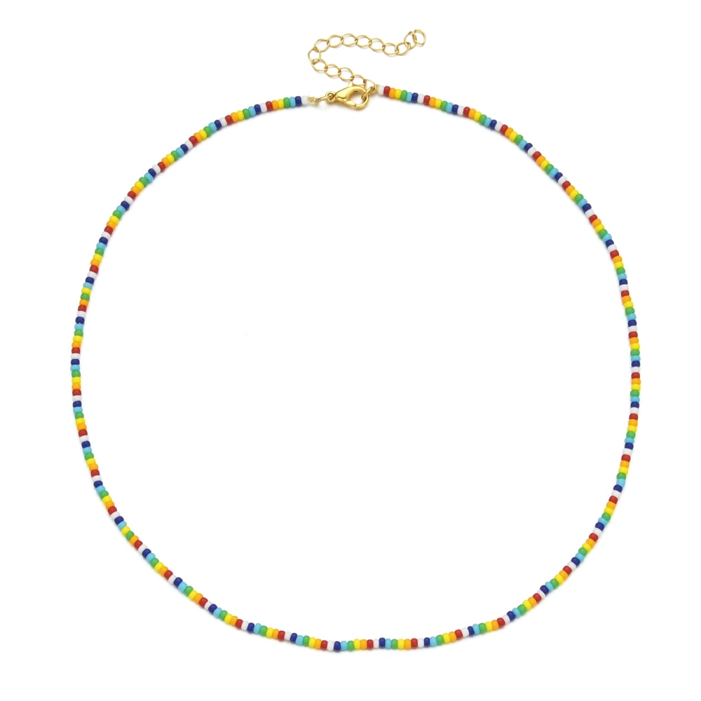 ZMZY Miyuki Bead Flower Necklace Multicolor Choker Necklace Simple Cute Strand Daisy Colorful Women String Collar Gift