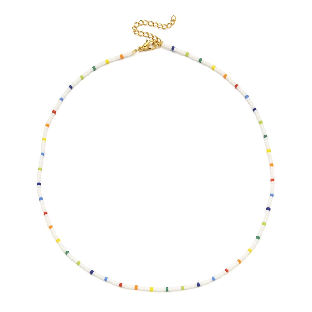 ZMZY Miyuki Bead Flower Necklace Multicolor Choker Necklace Simple Cute Strand Daisy Colorful Women String Collar Gift