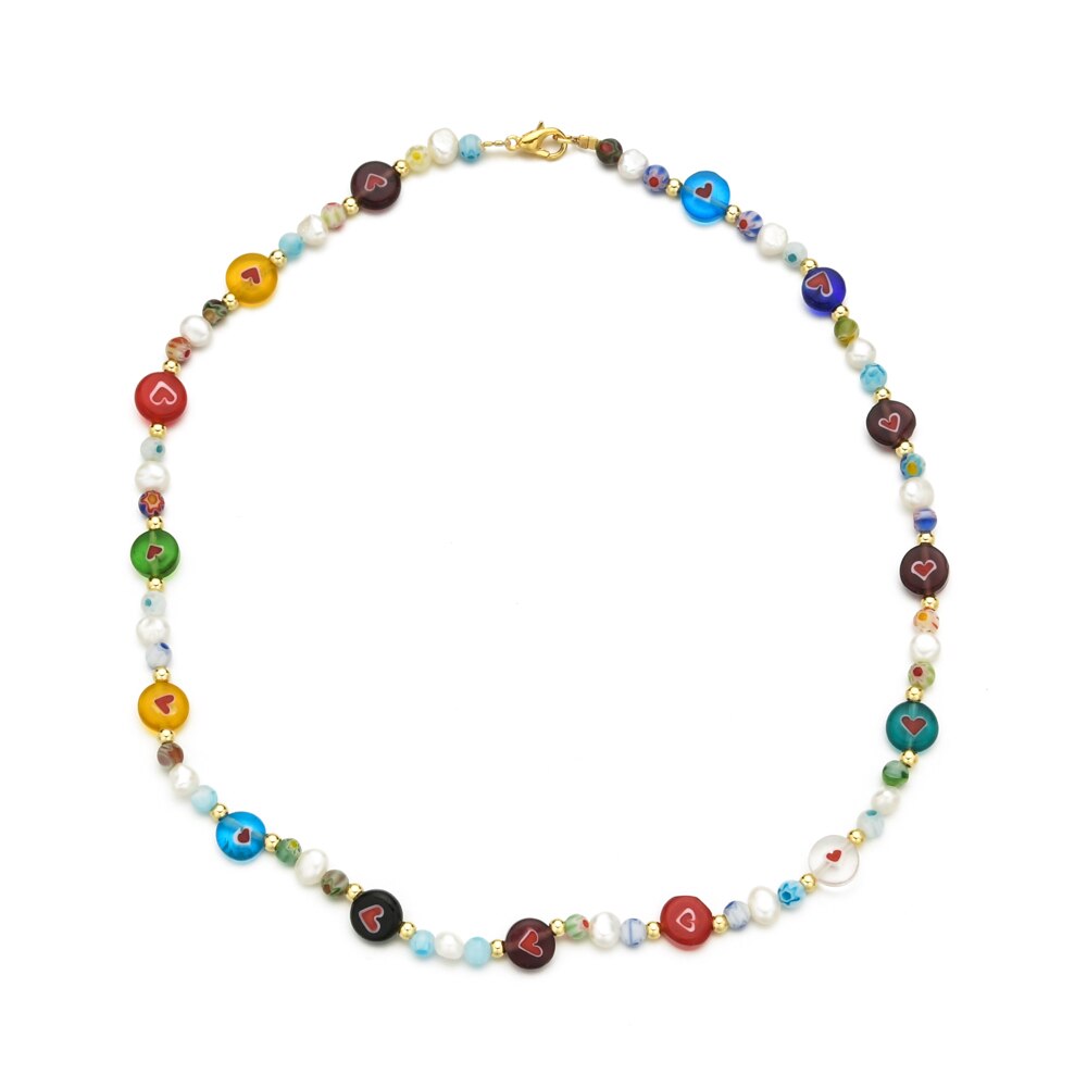 ZMZY Colour Boho Natural Fresh Water Pearl Necklace Color Liuli Glass Flower Beads Choker Necklace Beach Femme Jewelry Gift