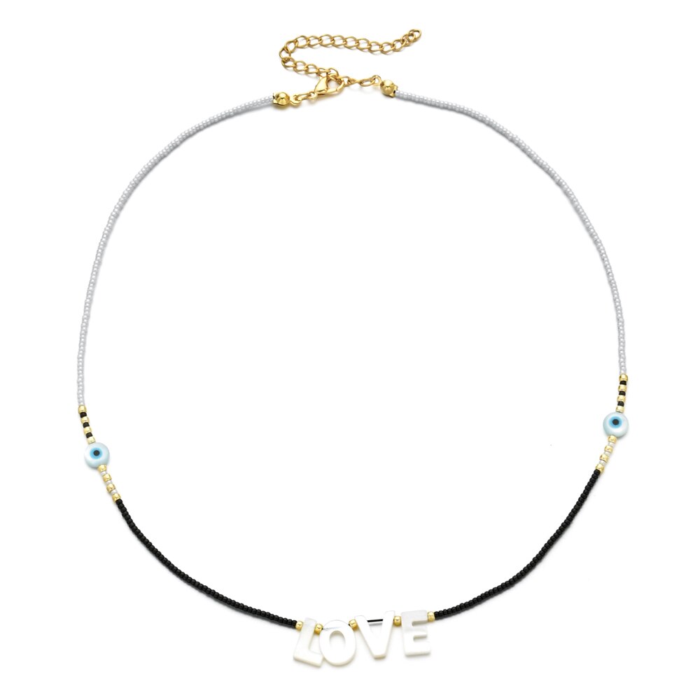 ZMZY Designer Letter Love Shell Pearl Miyuki Beads Necklace Boho Women Femme Jewelry Choker Collier Thin Necklaces Chain