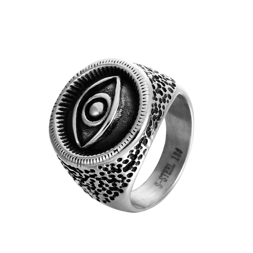 Vintage Punk Rings for Men Stainless Steel Biker Ring Devil Eyeball Halloween Party Props Jewelry