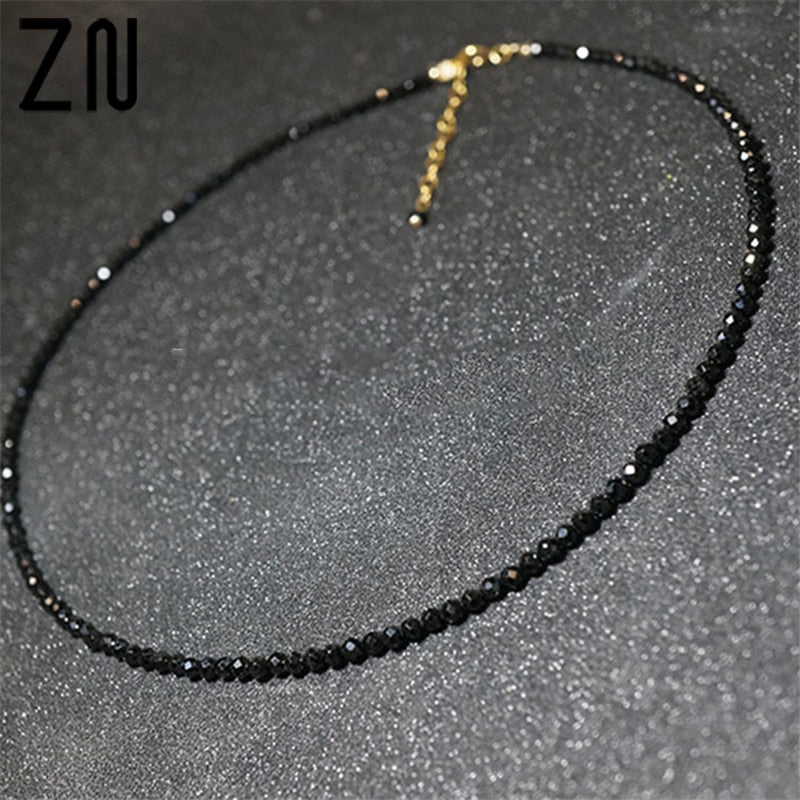ZN 2021 Trendy Black Crystal Beads Short Necklaces For Women Sexy Clavicle Chain Female Bride Wedding Choker Necklace Jewelry