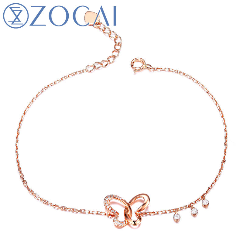butterfly 0.09 ct natural genuine diamond 18K rose gold bracelet fine jewelry S00574