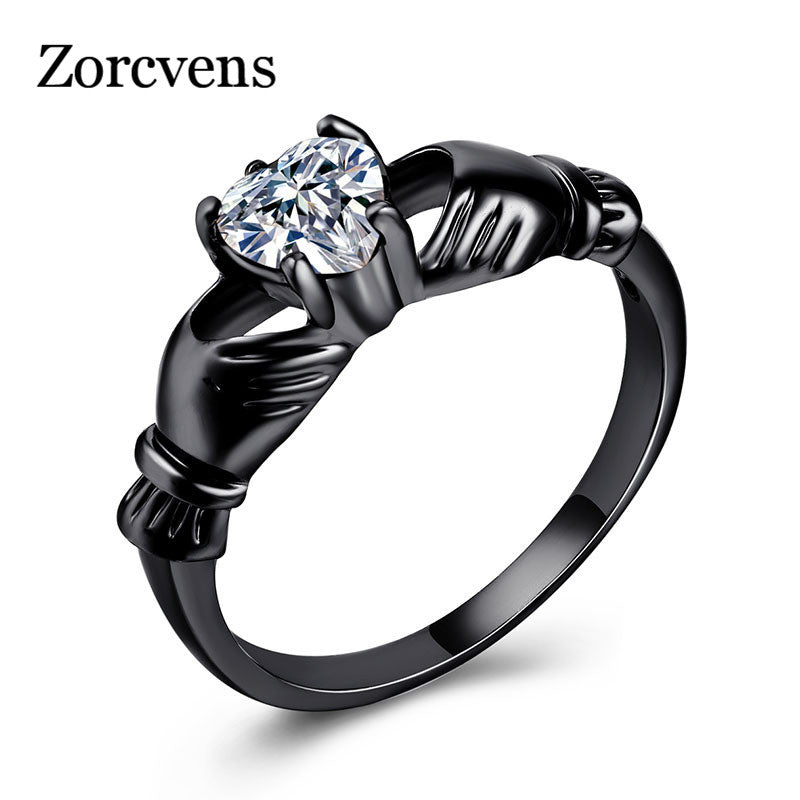 2020 New Black Gold Color Love Heart Design Crown Hand Heart Clah-Duh Claddagh Rings For Women Christmas Gift