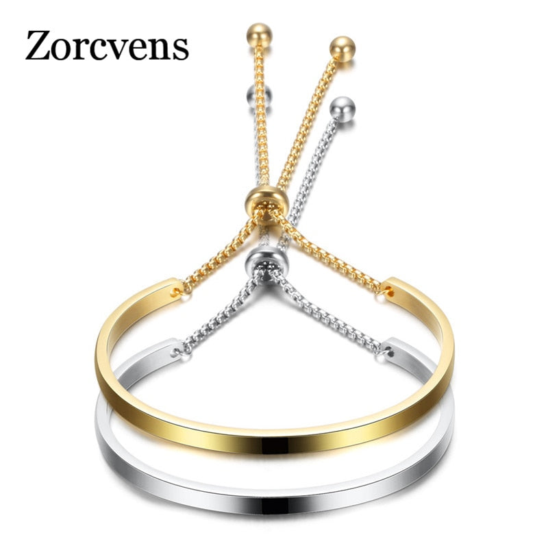 ZORCVENS 2021   Gold Stainless Steel Bangle Bracelets For Women Adjustable High Polished Bracelet