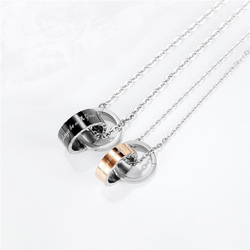 ZORCVENS 2022 Stainless Steel Couple Jewelry Black Rose Gold Color Wedding Round Pendant Necklace for Men Women