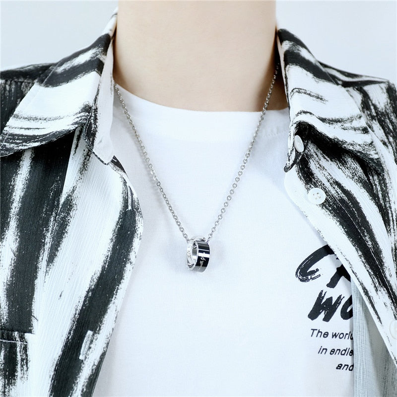 ZORCVENS 2022 Stainless Steel Couple Jewelry Black Rose Gold Color Wedding Round Pendant Necklace for Men Women