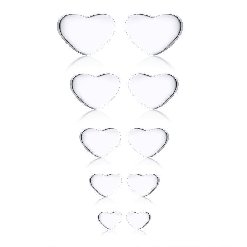 5 Pcs/set Heart Stud Earrings For Women Silver Color Stainless Steel Earrings Female Jewelry