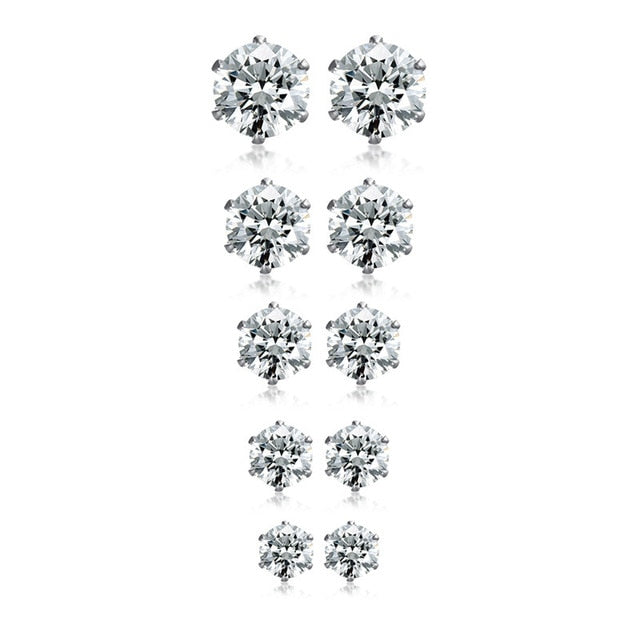 Brand New Fashion Popular Luxury 5pc/lot Crystal Zircon Stainless Steel Stud Earrings Elegant jewelry for women