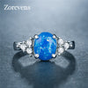 Fashion oval Big Fire Opal rings For Women Silver Color Cheap Promise Jewelry Blue Opal Simple Wedding Rings