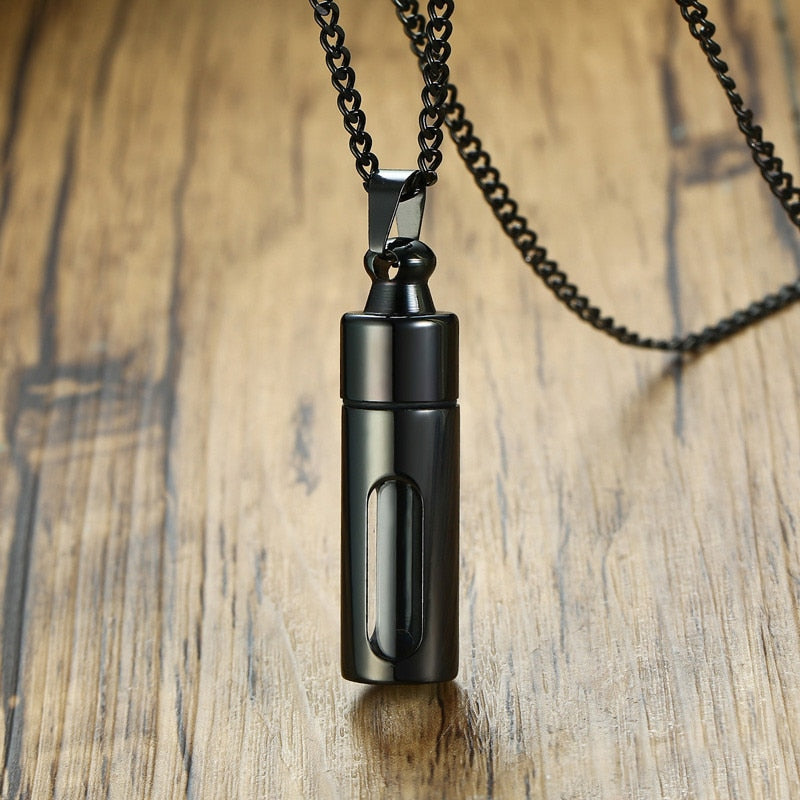 ZORCVENS Men Glass Cylinder Aromatherapy Essential Oil Perfume Pendant Necklace Cremation Stainless Steel Male choker Jewelry