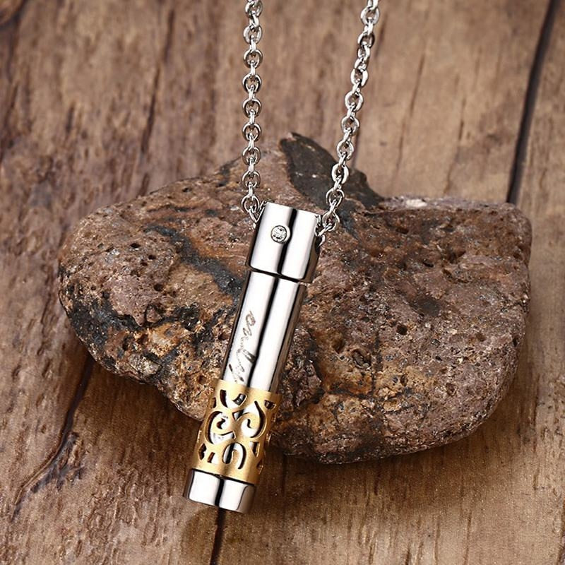 ZORCVENS Mens"Only Lover" Perfume Bottle Shaped Pendant Necklace Stainless Steel Remembrance Jewelry Opens Collares Collier