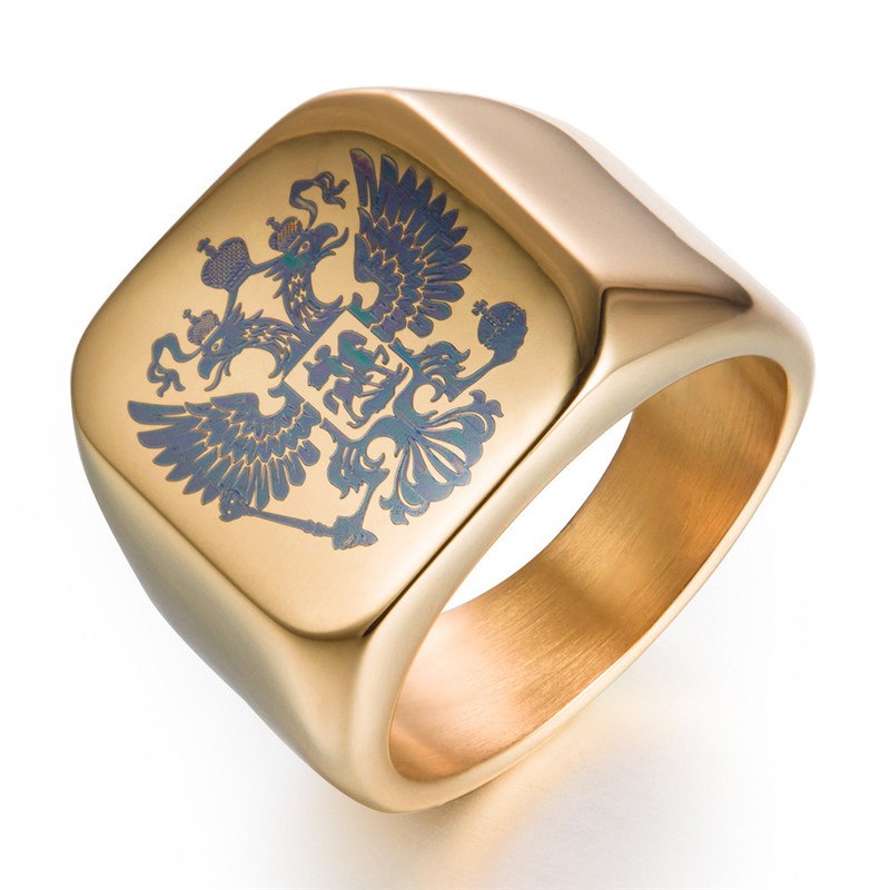 New Fashion Gold Color Men Stainless Steel The Russian Emblem Ring For Men