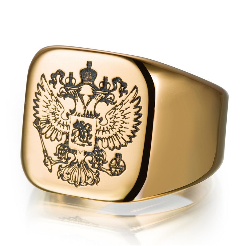 New Fashion Gold Color Men Stainless Steel The Russian Emblem Ring For Men
