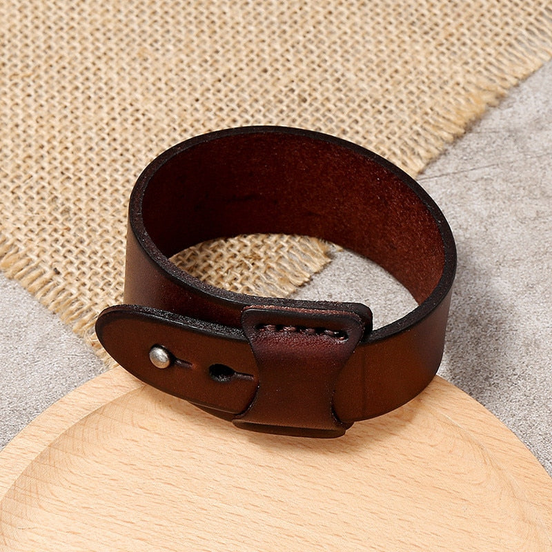 ZORCVENS Vintage Irregular Men Genuine Leather Bracelets Wide Brown Cuff Wrap Bracelets&Bangles Punk Wristband Women Men Jewelry