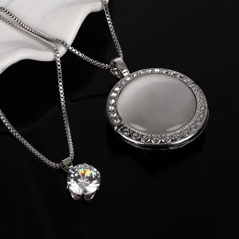 2020 Fashion Opal Statement Necklaces & Pendants Women Vintage Silver Plated Chain Necklaces Crystal Jewelry