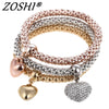 ZOSHI 3 Pcs/Set Crystal Owl Heart Charm Bracelets & Bangles Gold Alloy Elephant Anchor Pendants Rhinestone Bracelets For Women