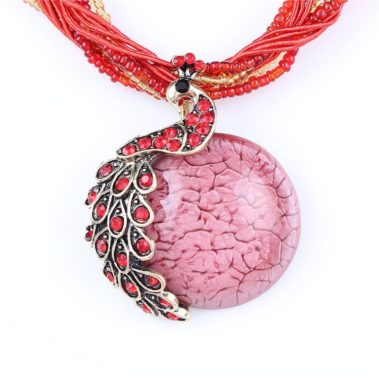 Blue natural crystal stone pendant necklace fashion peacock pendant necklace for women jewelry