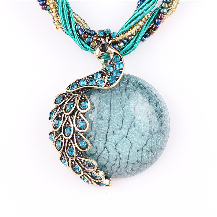 Blue natural crystal stone pendant necklace fashion peacock pendant necklace for women jewelry