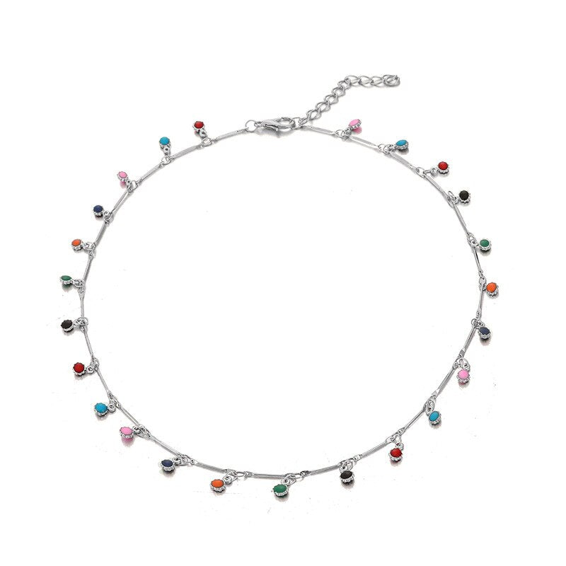 ZOSHI Bohemian Colorful Stone Chain Necklace for Women Gold Silver Color Short Chokers Necklace Charming Party Jewelry