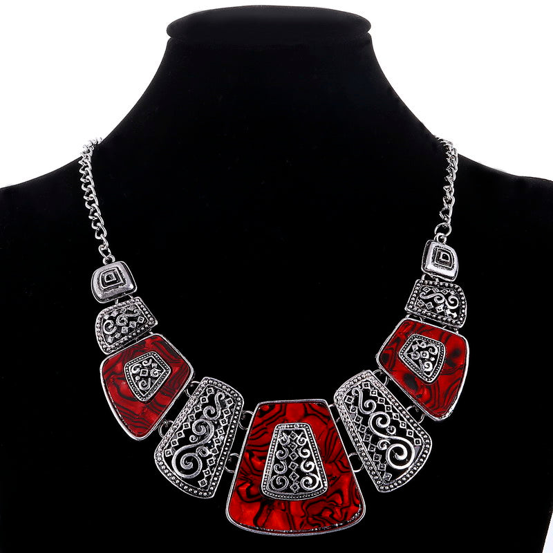 Collares Necklace Women Enamel Geometric Necklaces & Pendants Vintage Gold/Silver Choker Statement Necklace Collier Femme