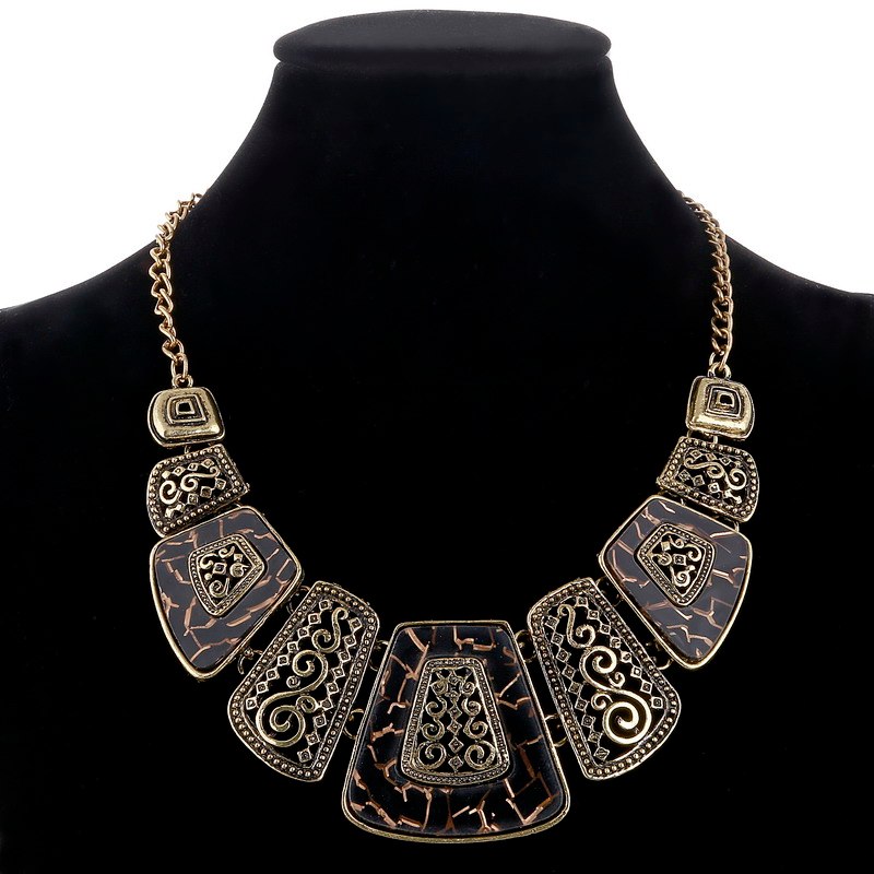 Collares Necklace Women Enamel Geometric Necklaces & Pendants Vintage Gold/Silver Choker Statement Necklace Collier Femme