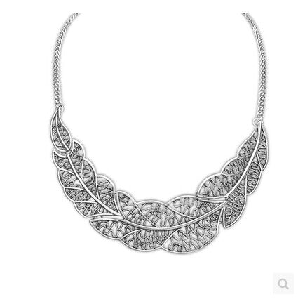 Jewelry   Vintage Antient Gold Silver Leaf Pendant Statement Necklace For Woman New collar necklaces & pendants