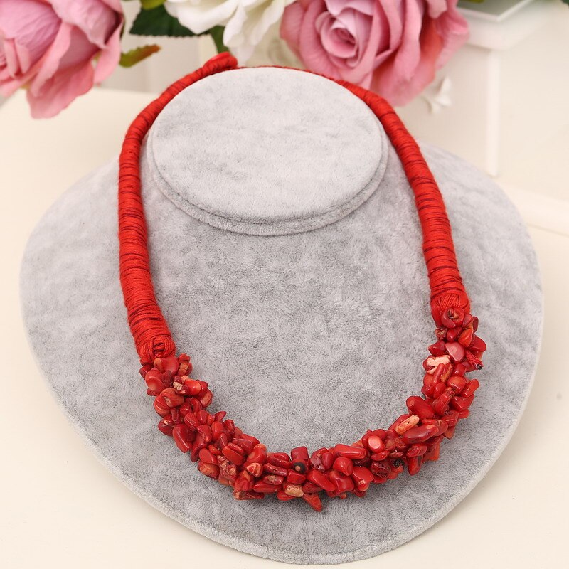 ZOSHI Natural Gravel Stone Necklace for Women Coral Stone Chokers Statement Necklace Collars Party Jewelry