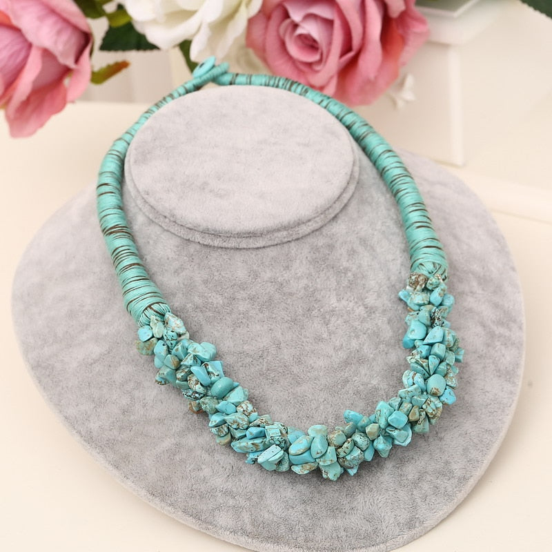 ZOSHI Natural Gravel Stone Necklace for Women Coral Stone Chokers Statement Necklace Collars Party Jewelry