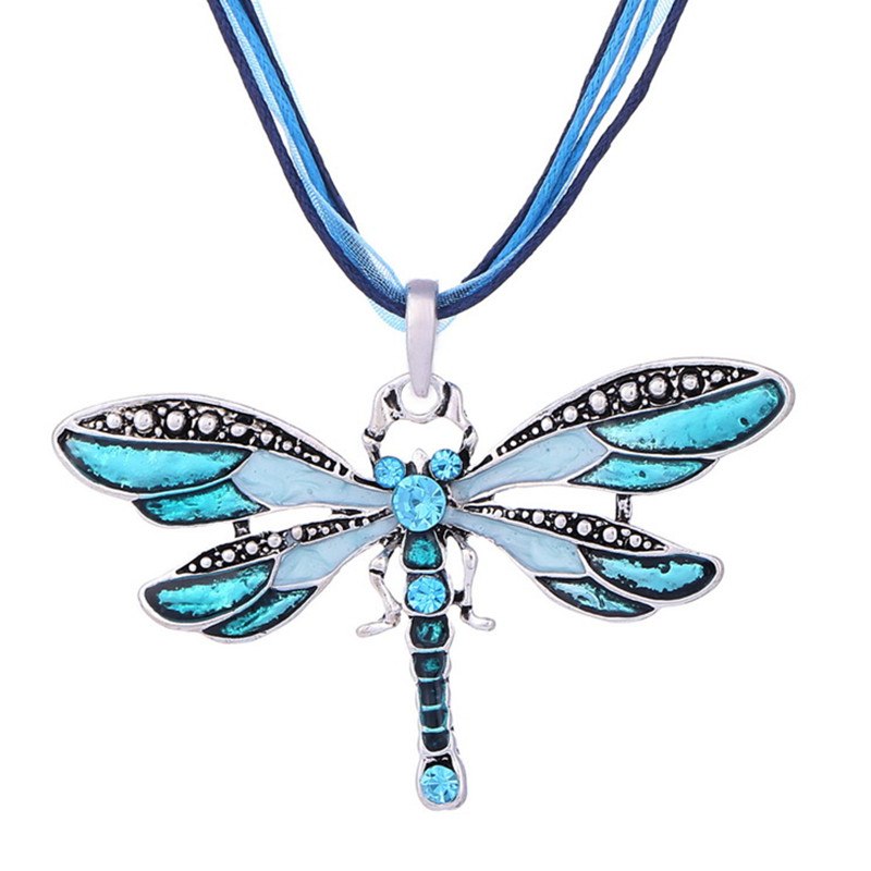 Necklace Silver Dragonfly Statement Necklaces Pendants Vintage Rope Chain Necklace Women Accessories   Jewelry