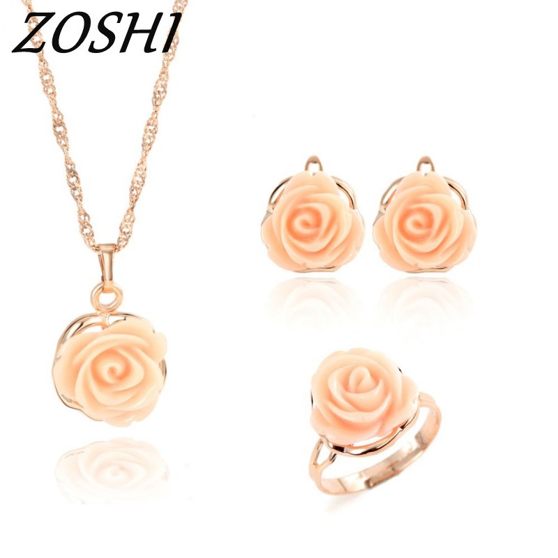 Hot-Hollow-rose-flower-Fashion-Jewelry-sets-Necklaces-Earrings-Rings-For-Women-Free-Shipping-Factory-Direct