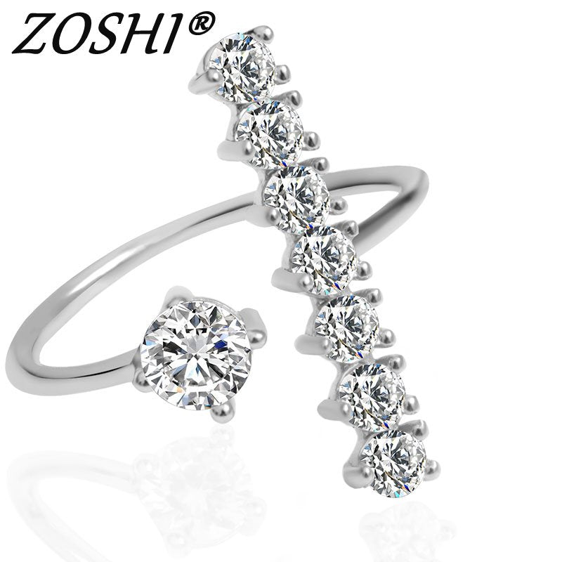 New Fashion Female Wedding Bands Jewelry Rose Gold Silver Plated Engagement Ring for Women CZ Stone Paved Promise Rings